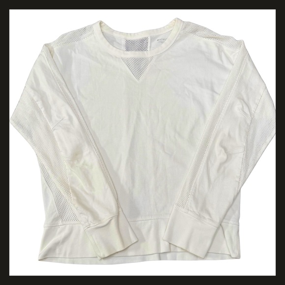 Athleta Rebalance Sweatshirt White Mesh Panel Long Sleeve Cotton Top Small NWOT - Picture 2 of 14